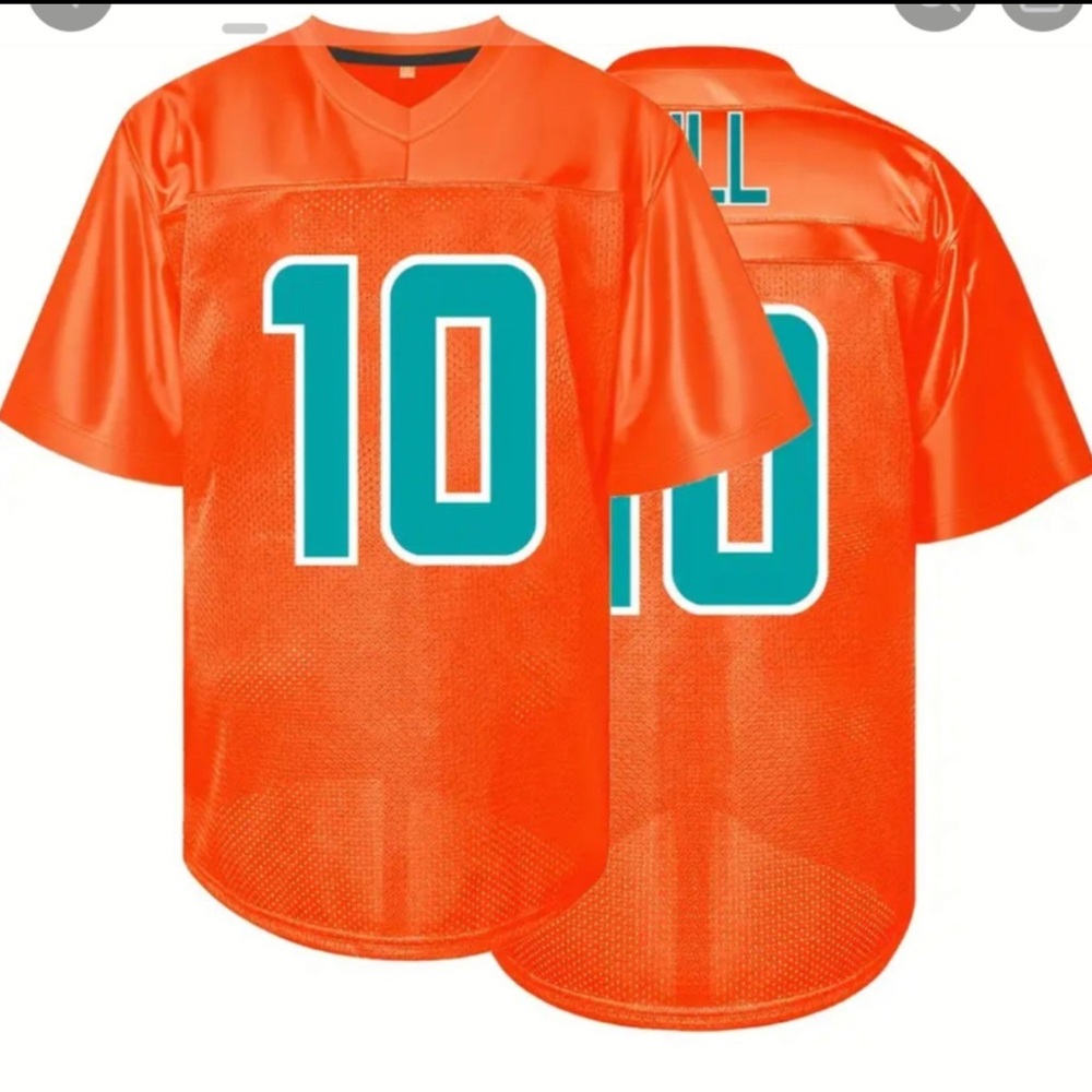 TYREEK HILL LARGE MENS/UNISEX JERSEY SHORT SLEEVE ORANGE &TEAL NIB